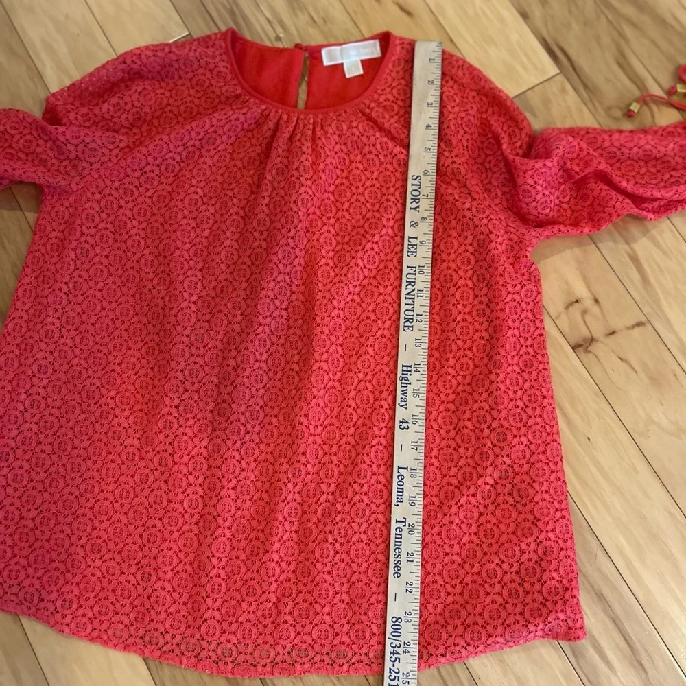 Michael Kors Vibrant Coral Crochet Lace Bell Sleeve Women’s Blouse